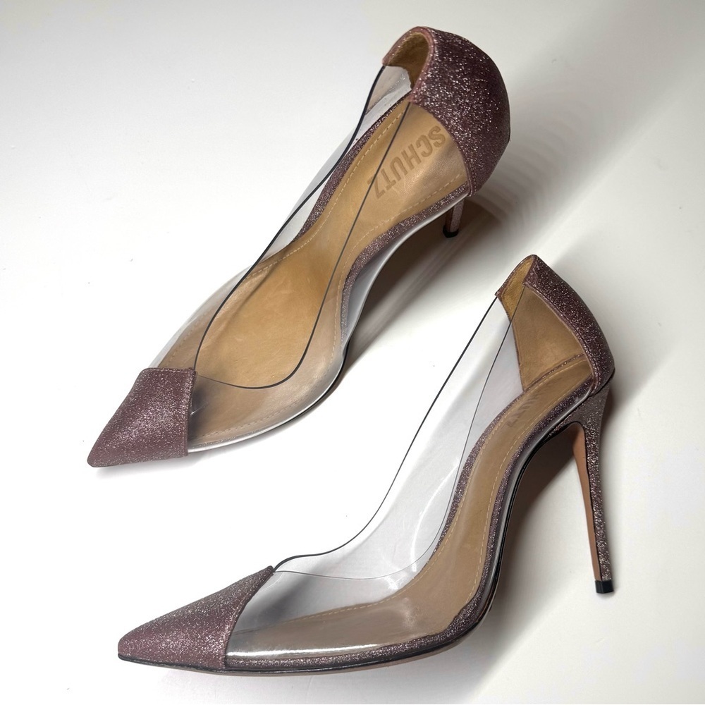 Schutz Women’s Cendi Transparent Pump In Pink Rose Glitter Size- 9B - Picture 7 of 12